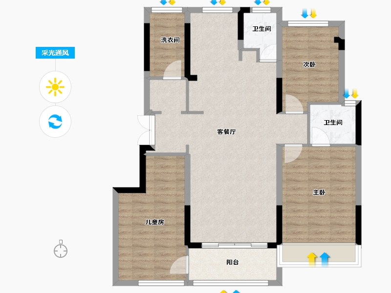 重庆-重庆市-琨洲观澜-108.00-户型库-采光通风