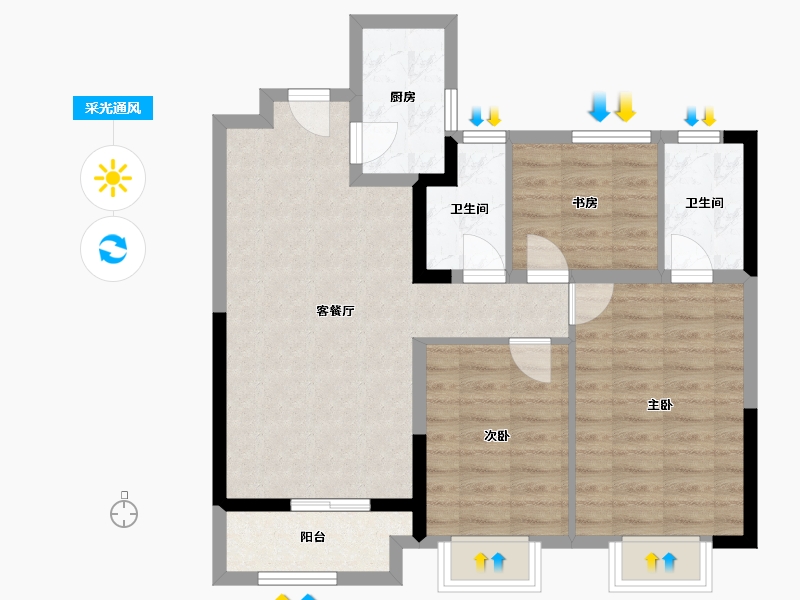 陕西省-西安市-香榭汇沣-85.00-户型库-采光通风