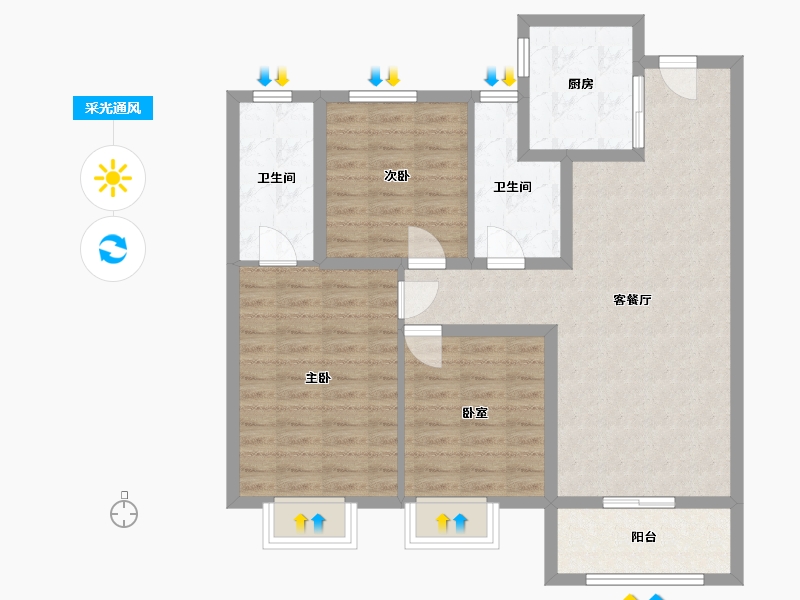 河北省-邯郸市-幸福城紫玥-89.41-户型库-采光通风