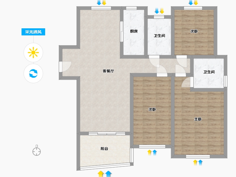 山东省-枣庄市-湖西景苑B区-105.00-户型库-采光通风