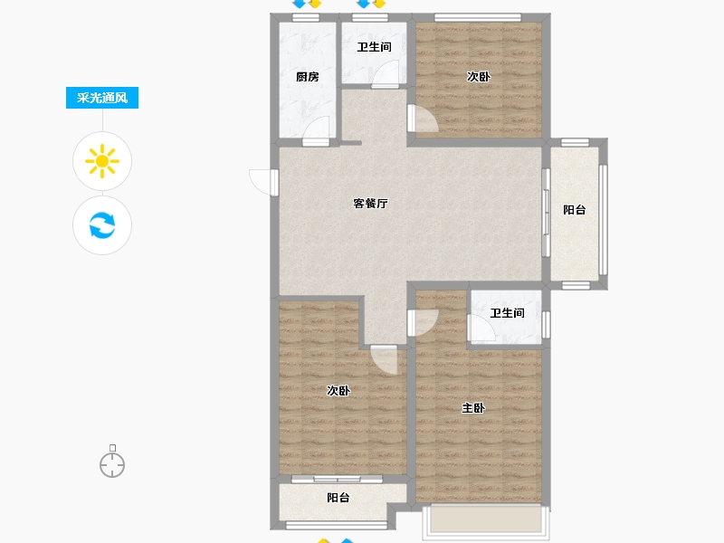 河南省-濮阳市-冶都·春天里-107.00-户型库-采光通风