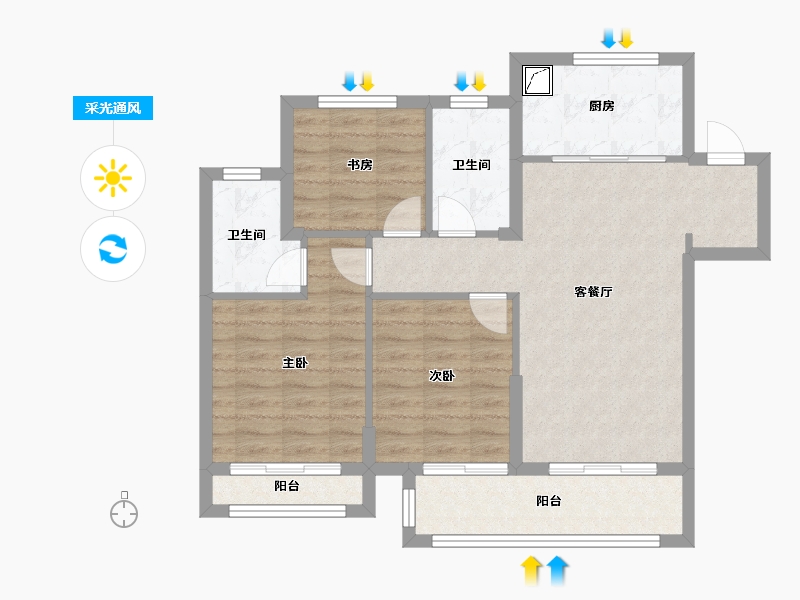 江苏省-泰州市-融创玉兰公馆-80.00-户型库-采光通风