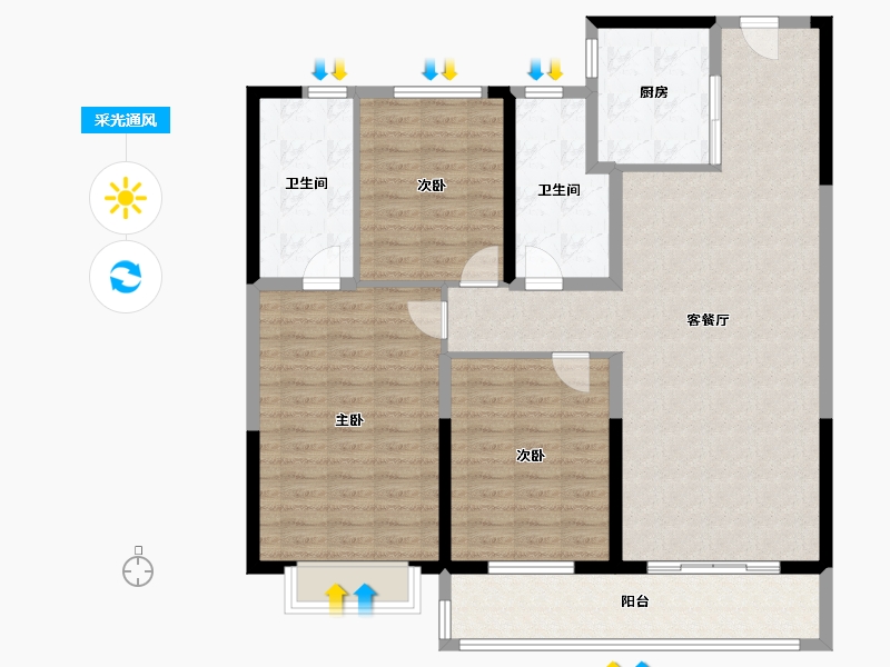 湖北省-武汉市-旭辉千山凌云-125.00-户型库-采光通风