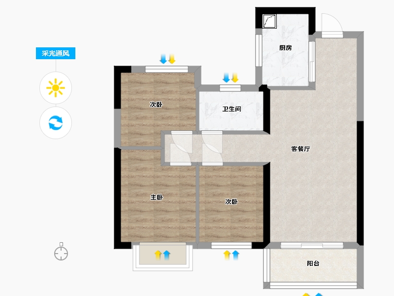 湖南省-长沙市-长沙北中心保利时代-70.00-户型库-采光通风