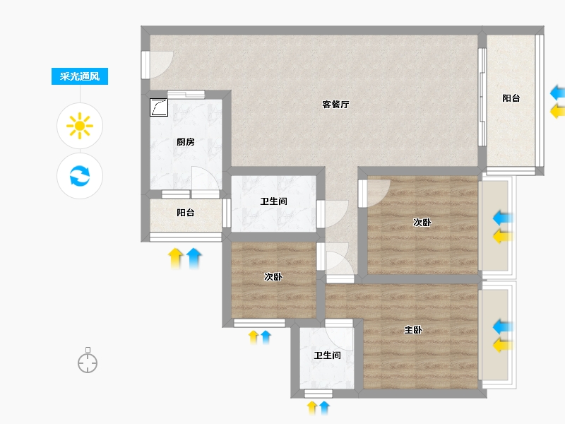 广东省-佛山市-容桂碧桂晴澜苑2期B区-82.00-户型库-采光通风