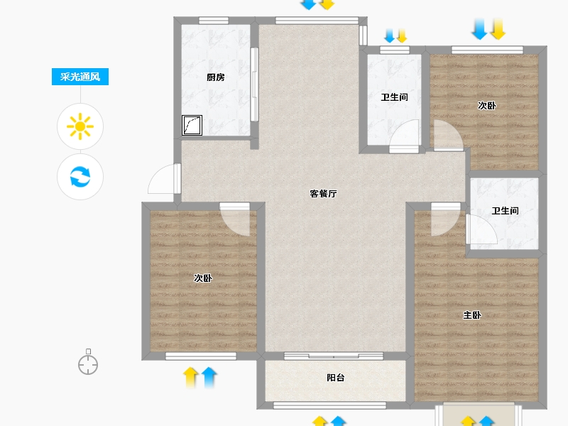 河北省-石家庄市-盛世华安-126.00-户型库-采光通风