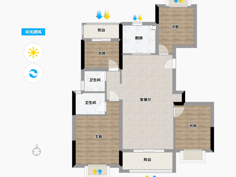 湖南省-株洲市-中梁建宁檀府-96.00-户型库-采光通风