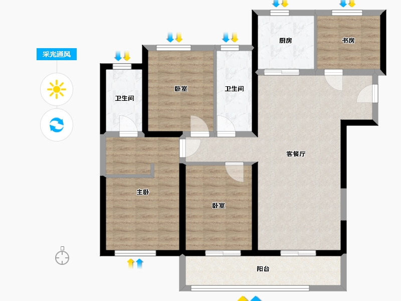 河南省-郑州市-融创城-105.00-户型库-采光通风