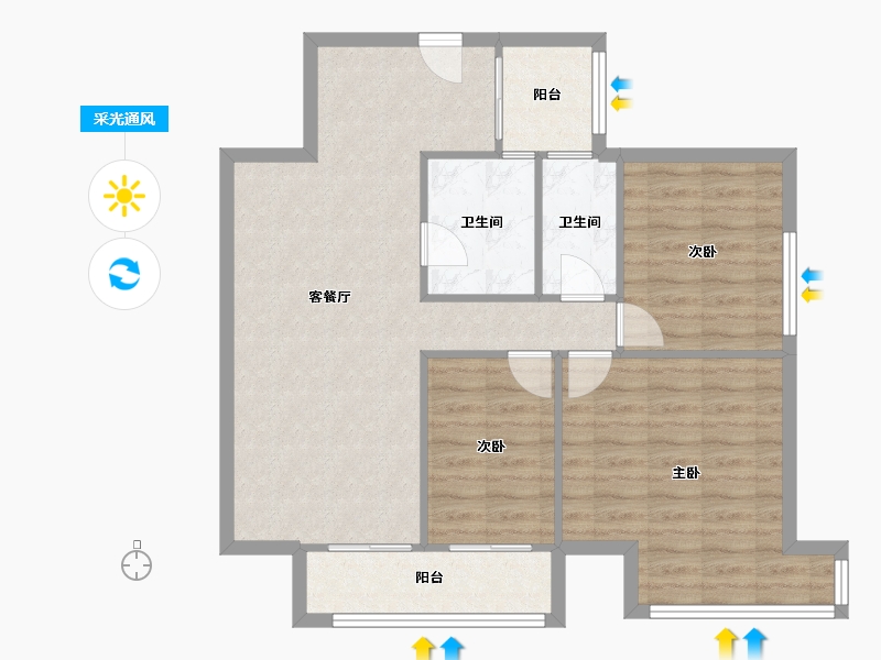 四川省-成都市-佳兆业·丽晶港-76.80-户型库-采光通风