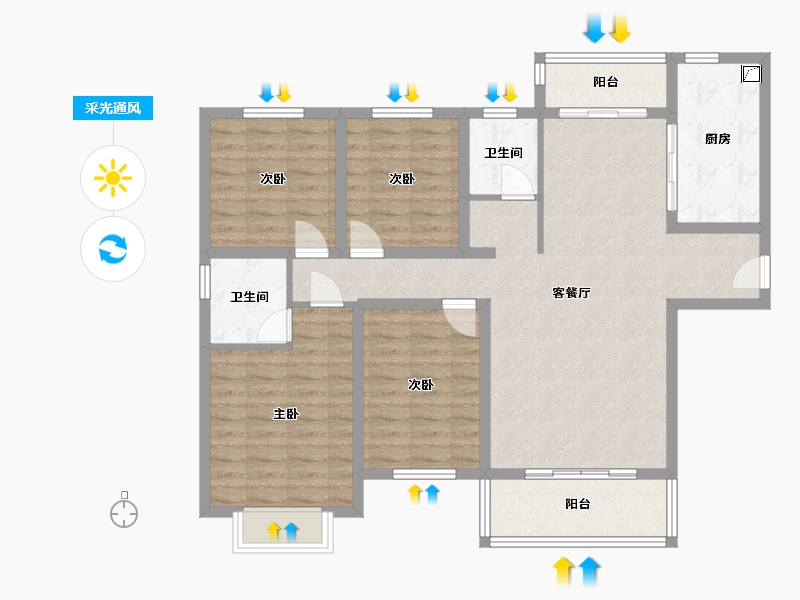 陕西省-渭南市-上上国风九号院-125.00-户型库-采光通风