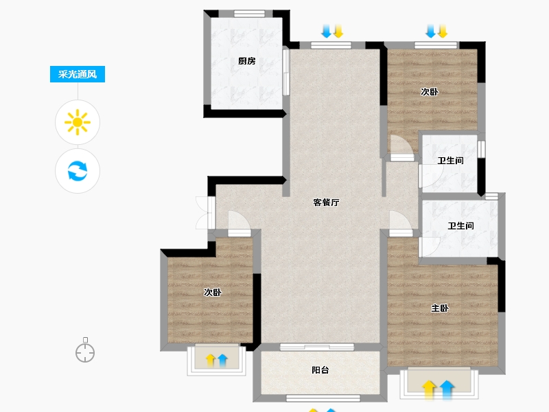 山东省-烟台市-恒隆•凯旋9号-97.00-户型库-采光通风