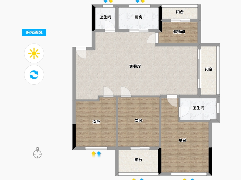 浙江省-嘉兴市-长虹春天-107.00-户型库-采光通风