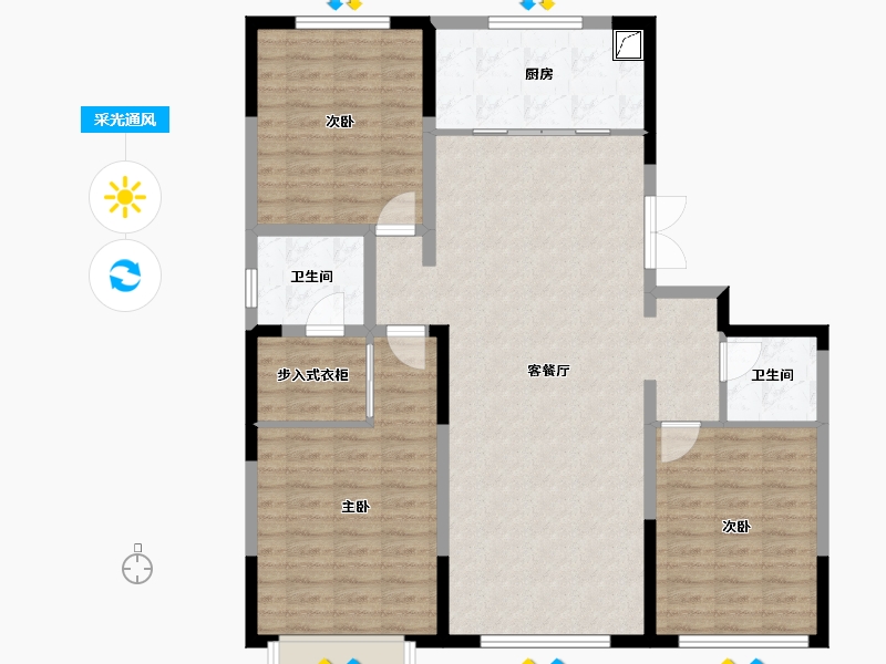 内蒙古自治区-鄂尔多斯市-梦圆时代-125.00-户型库-采光通风