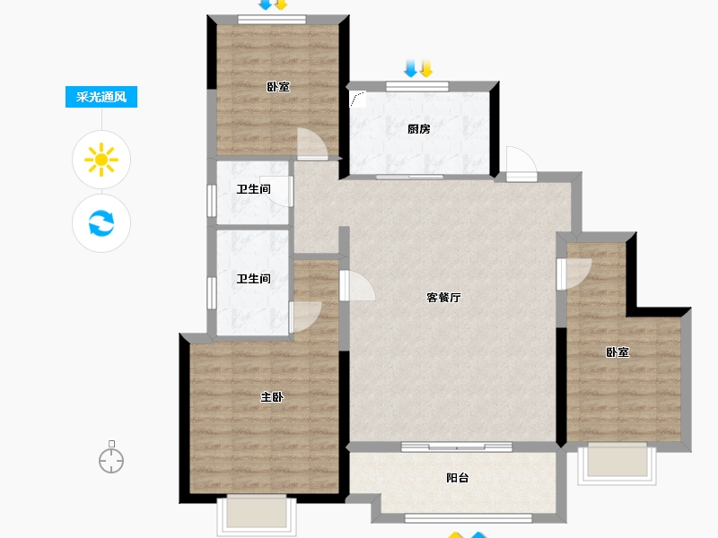 河南省-郑州市-新城玺樾门第-102.00-户型库-采光通风