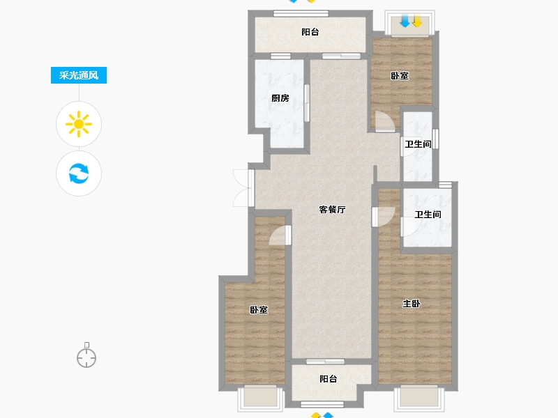 江苏省-徐州市-凯旋雅苑（润福苑二期）-104.73-户型库-采光通风