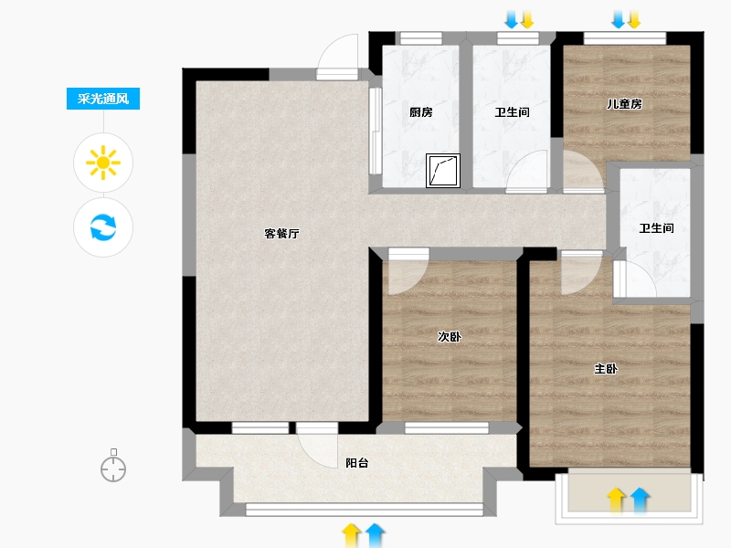 山东省-青岛市-中欧国际城-86.00-户型库-采光通风