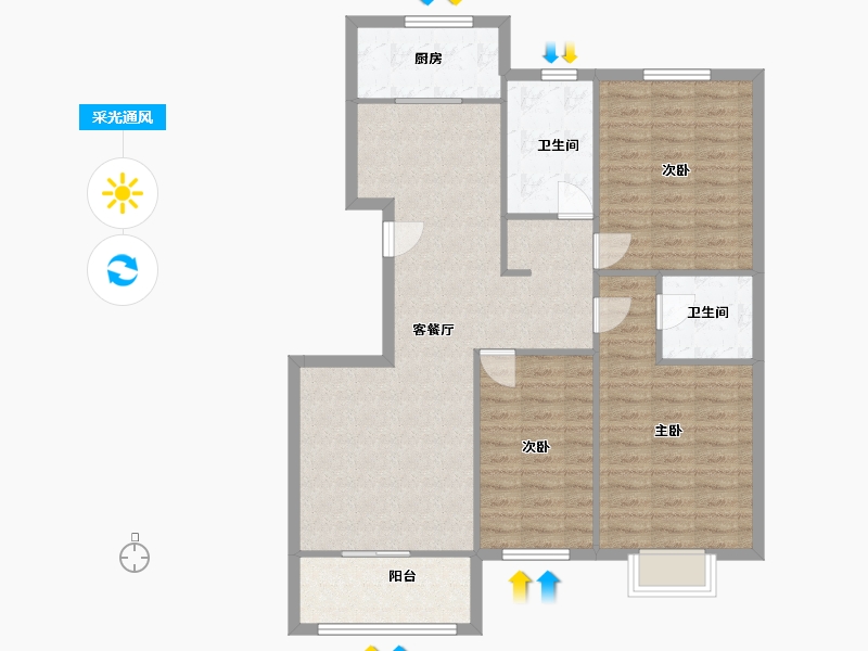 陕西省-西安市-华宇凤凰城-107.00-户型库-采光通风