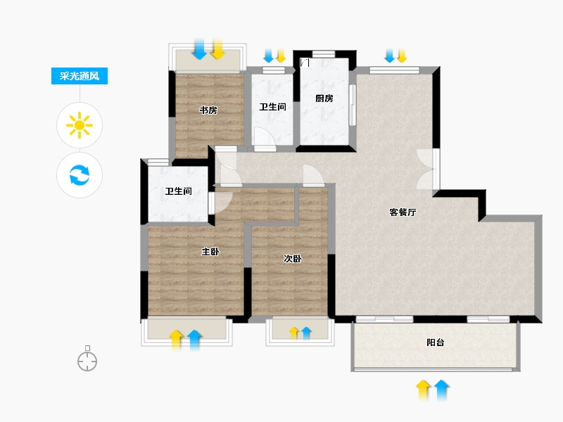 安徽省-合肥市-吾悦华府-115.00-户型库-采光通风