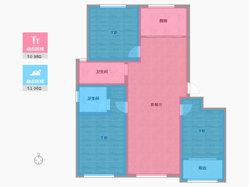 河北省-沧州市-天圣-丽都名邸-96.25-户型库-动静分区