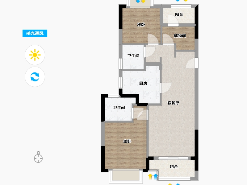 浙江省-温州市-瓯江国际新城瓯锦苑-71.95-户型库-采光通风