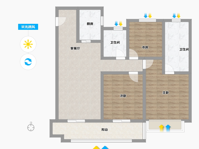 山东省-青岛市-旭辉银盛泰·正阳府-96.60-户型库-采光通风