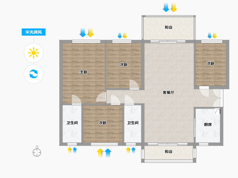 广东省-江门市-汇银东成银湾-104.00-户型库-采光通风