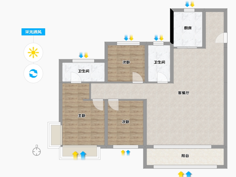 山东省-菏泽市-绿地新都汇-109.00-户型库-采光通风