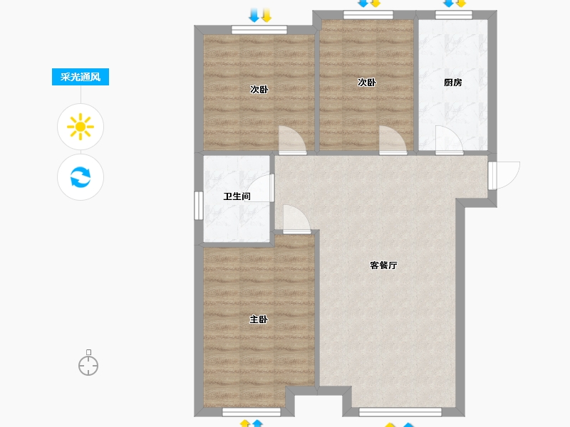 辽宁省-沈阳市-河畔新城-77.00-户型库-采光通风