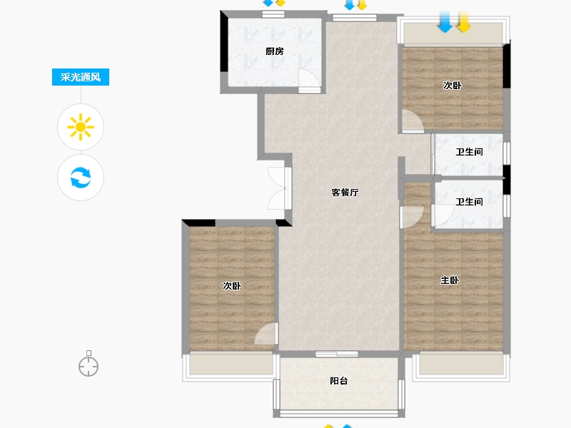 河南省-平顶山市-碧桂园应国府-120.00-户型库-采光通风