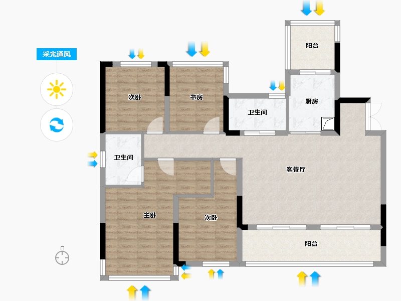 四川省-绵阳市-圣桦公馆-126.65-户型库-采光通风