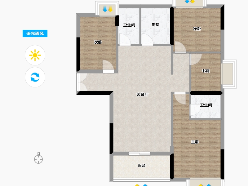 湖北省-天门市-汉旺世纪城-B区-112.00-户型库-采光通风