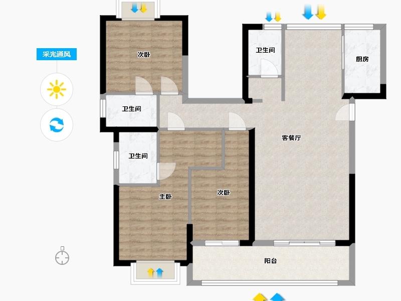 福建省-泉州市-东海门第-135.00-户型库-采光通风