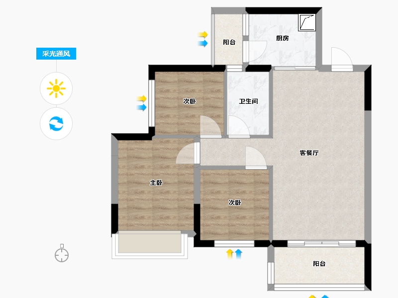 广东省-广州市-第三金碧花园-67.00-户型库-采光通风