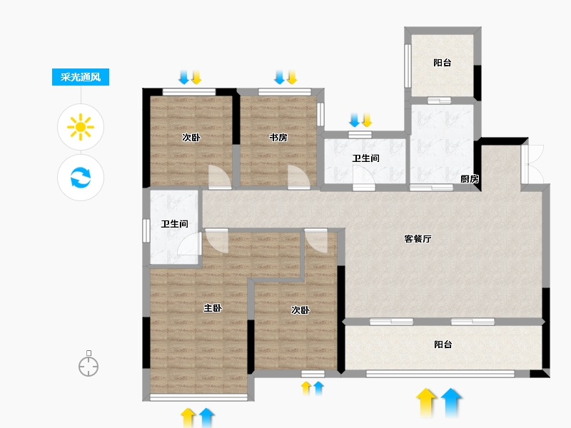 四川省-绵阳市-圣桦公馆-126.65-户型库-采光通风