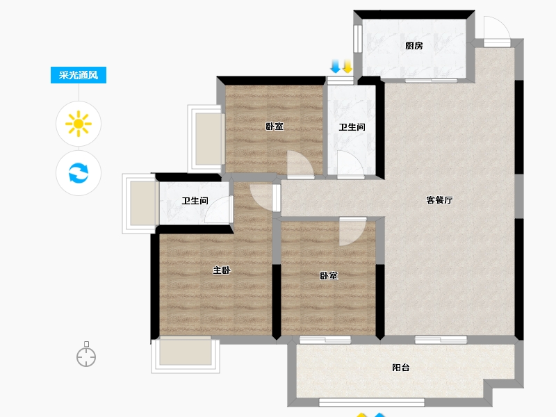 广西壮族自治区-梧州市-彰泰玫瑰园-104.00-户型库-采光通风