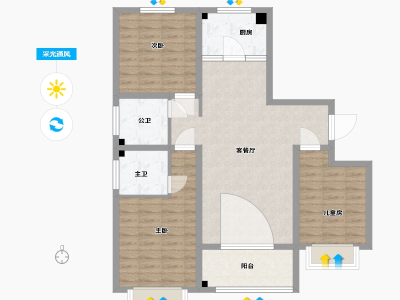 河南省-南阳市-瑞贝卡.和天下-89.92-户型库-采光通风