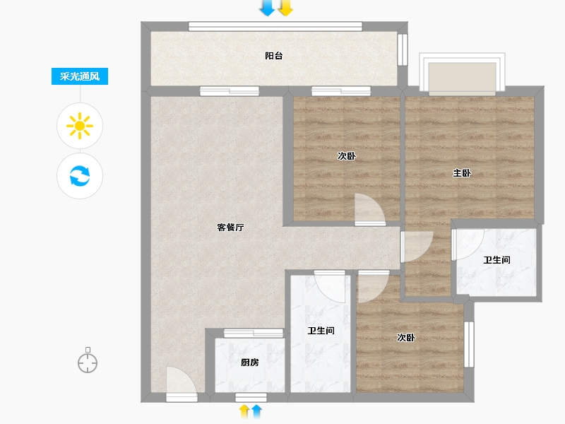 广东省-佛山市-保利茉莉公馆-80.00-户型库-采光通风