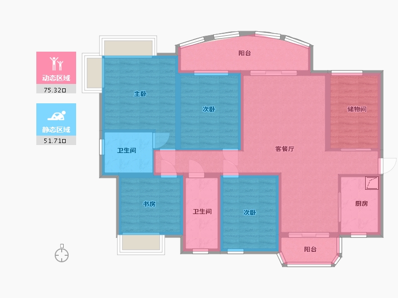 湖南省-长沙市-润和紫郡-113.00-户型库-动静分区