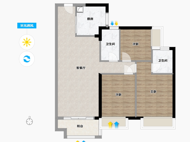 广东省-佛山市-美的明湖花园-二期-85.55-户型库-采光通风