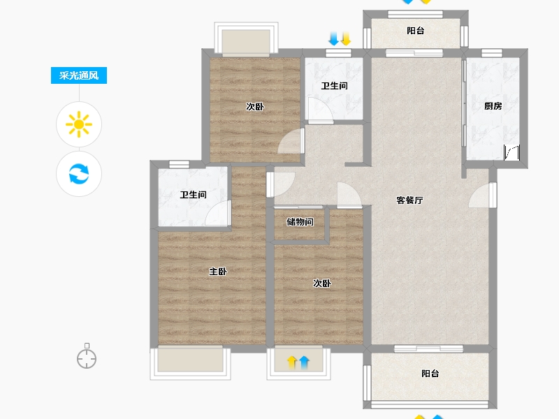 湖北省-武汉市-金地北辰阅风华-129.00-户型库-采光通风