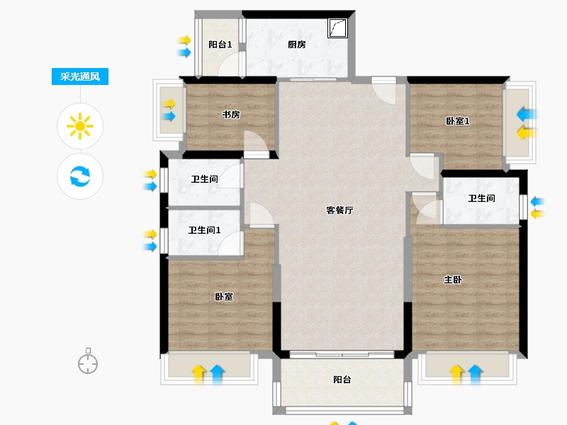 广东省-清远市-碧桂园山湖城-111.00-户型库-采光通风