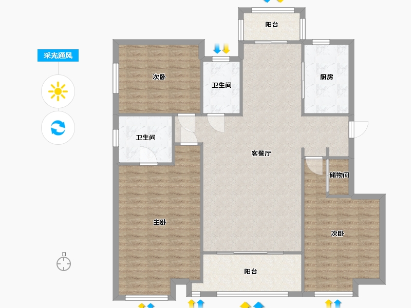 江苏省-苏州市-中海双湾花园二期-91.20-户型库-采光通风