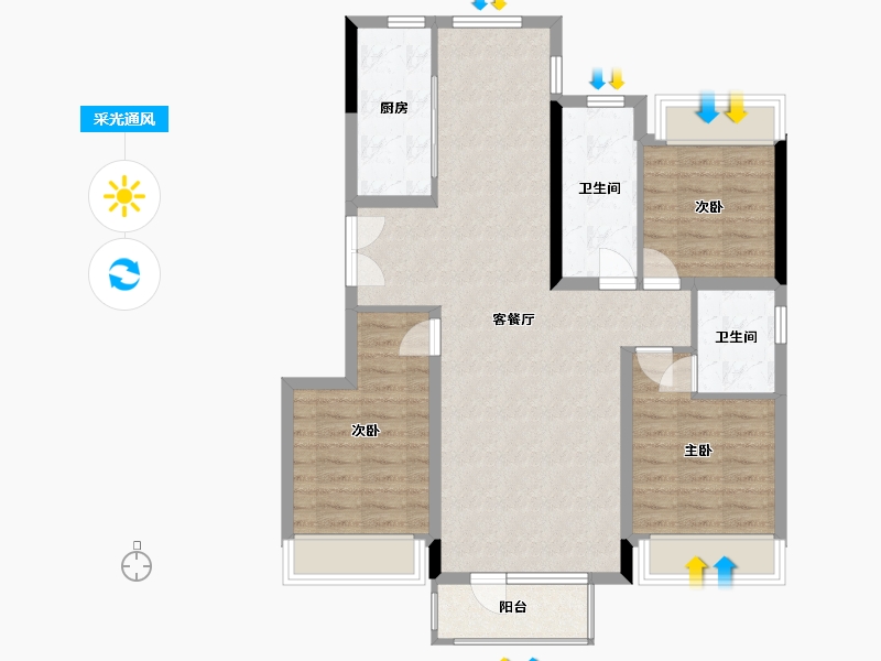 辽宁省-大连市-海港一号-104.00-户型库-采光通风