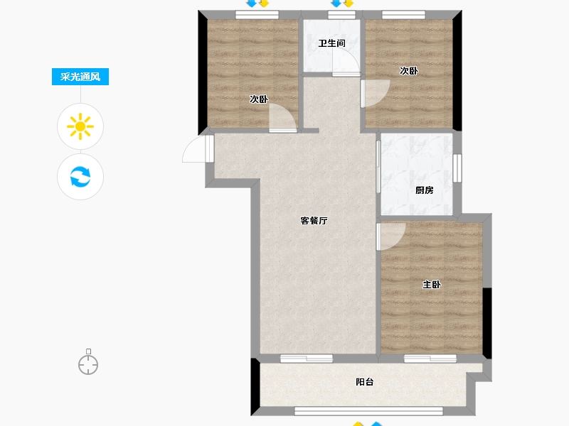 河南省-郑州市-万科美景魅力之城清澜园-70.00-户型库-采光通风