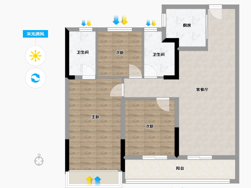 浙江省-台州市-中天望江府-89.00-户型库-采光通风