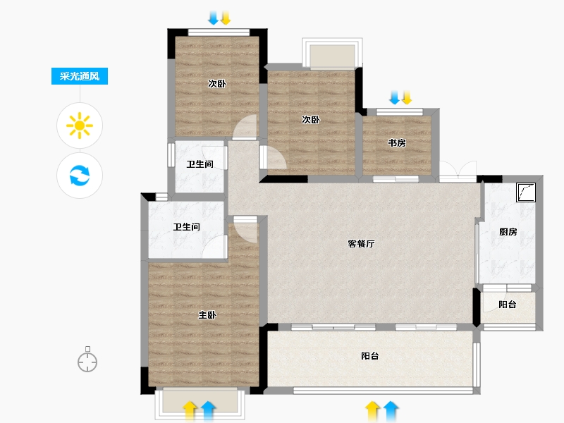 四川省-眉山市-九溪公园里-90.50-户型库-采光通风