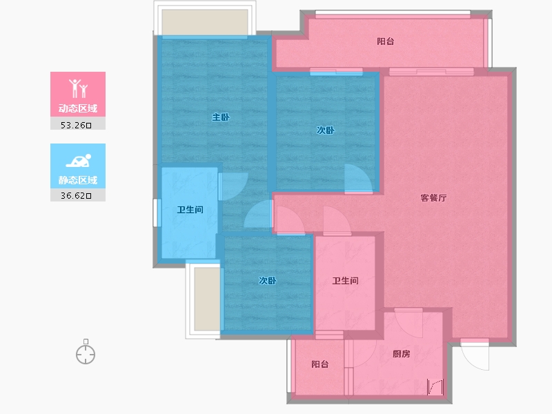 重庆-重庆市-龙湖康田麓宸-83.00-户型库-动静分区