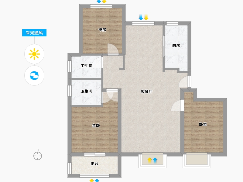 河北省-沧州市-天成岭秀岭贤府-95.50-户型库-采光通风