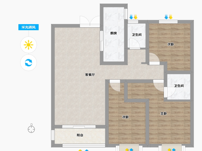 河北省-石家庄市-卓玺公馆-92.00-户型库-采光通风