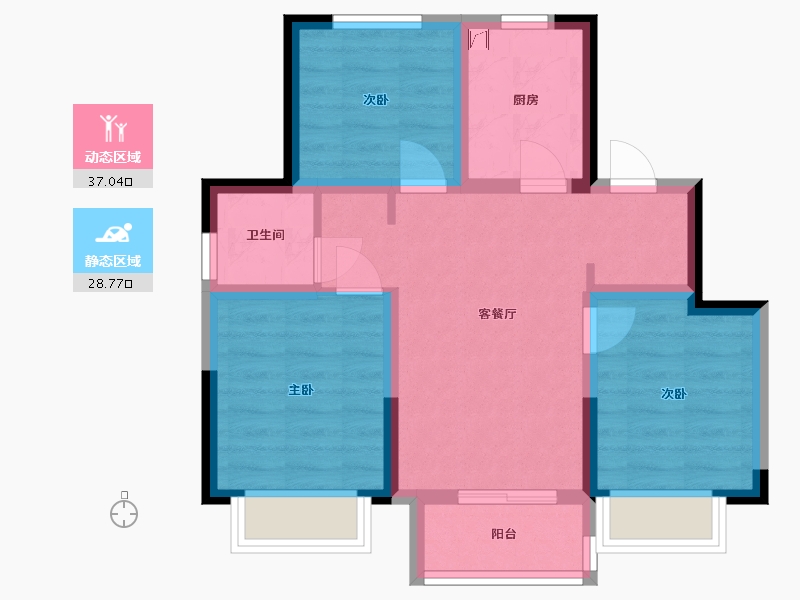 天津-天津市-爱情·花园里-65.00-户型库-动静分区